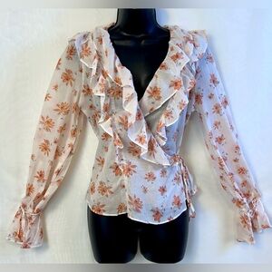 NWT Free People Romantic Ruffles and Floral Lightweight Wrap Top / Small